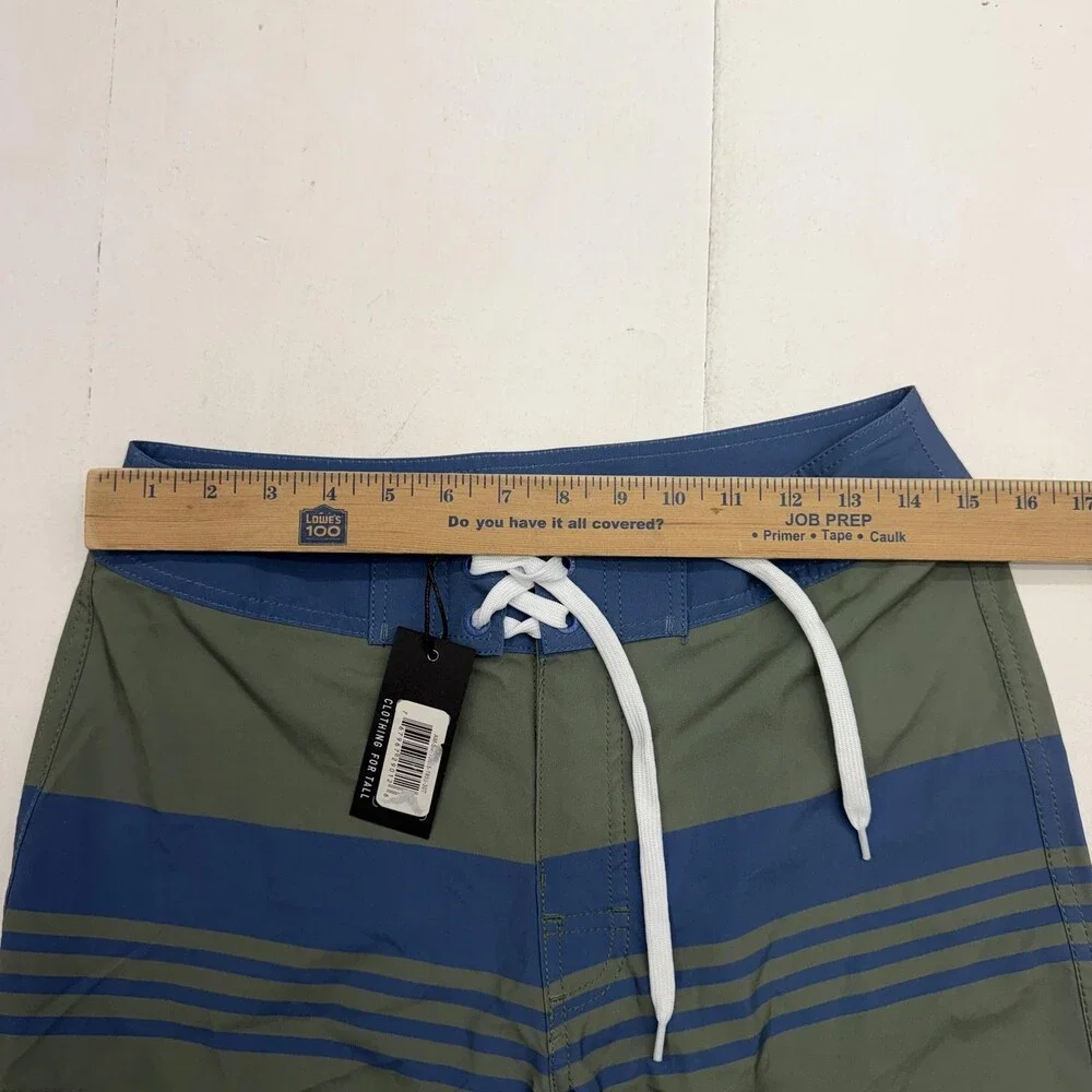 American Tall Board Shorts Mens 30 Green Stripe Quick Dry Drawstring Pockets